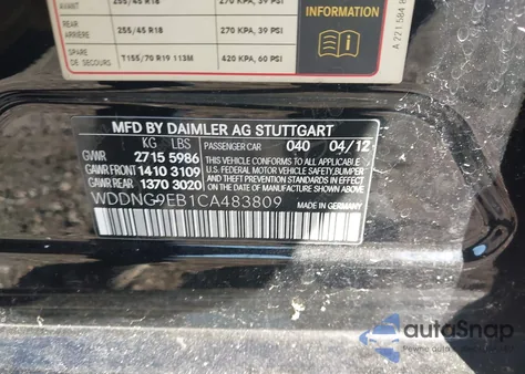 2012 Mercedes-Benz S 550 4Matic z USA, uszkodzony, nr VIN WDDNG9EB1CA483809